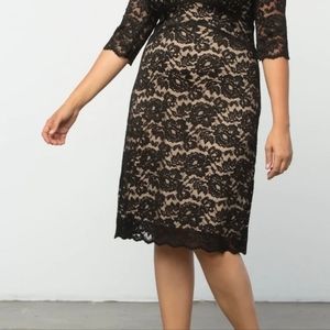 Kiyonna Black Lace Over Nude Midi Dress